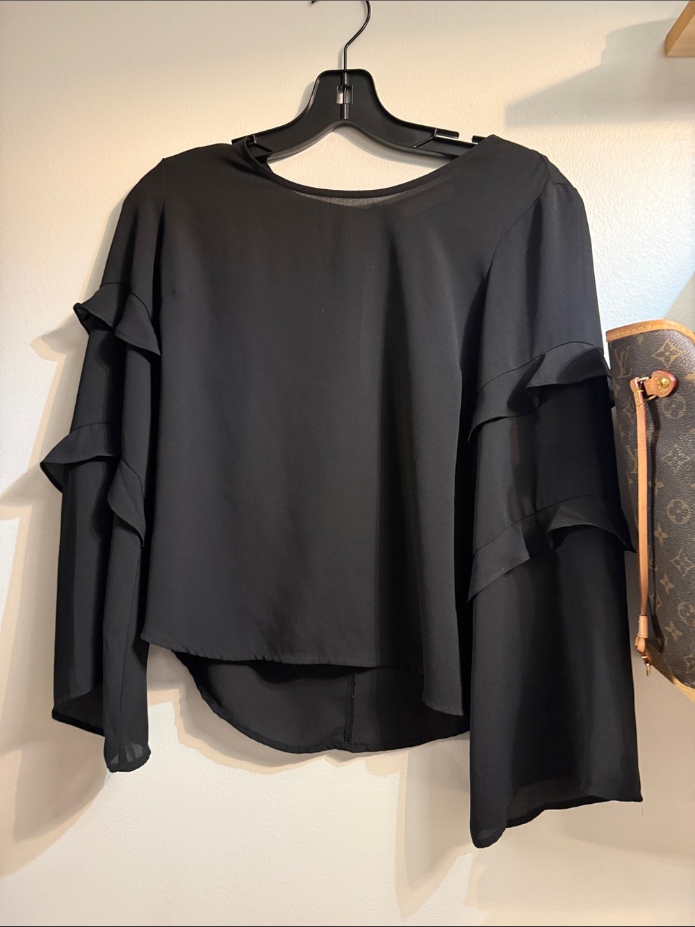 Lush Black Layered Ruffle Sleeve Blouse